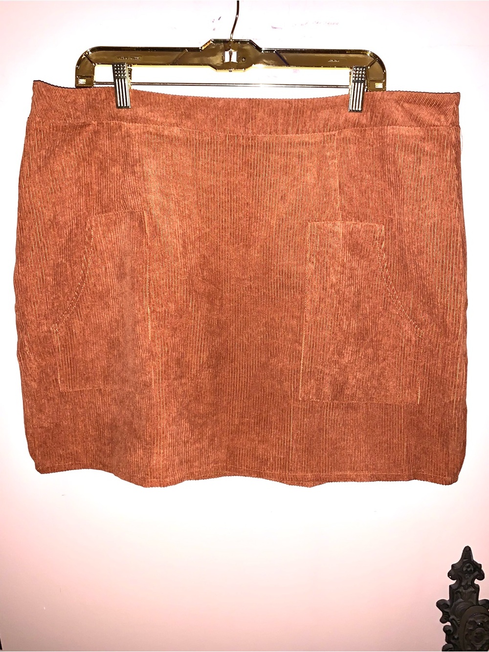 Women's Corduroy Pocket Mini Skirt - Rust